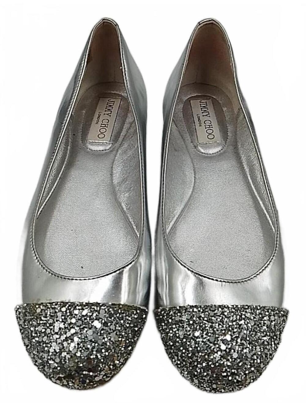 Jimmy Choo Whirl Metallic Mirror Glitter Ballet Flats Size 8.5 US 38.5 EU